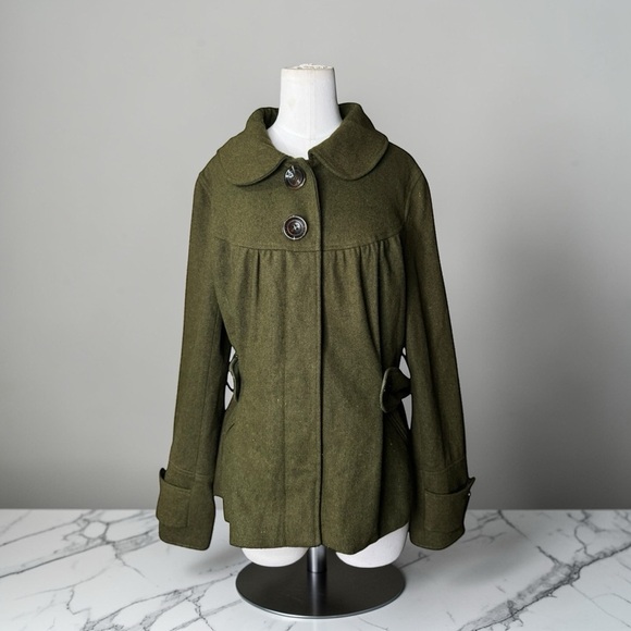 hazel Jackets & Blazers - Hazel Wool Blend Olive Green Coat Jacket Size Large